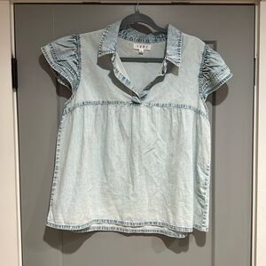 THML denim top. Ruffle sleeves. Size L